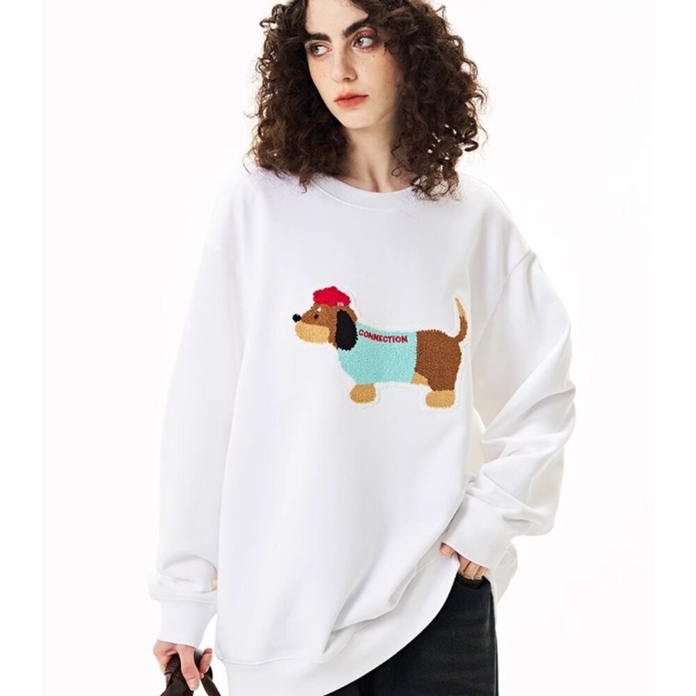 Autumn colorful wooden horse embroidery hoodie women loose set couple top